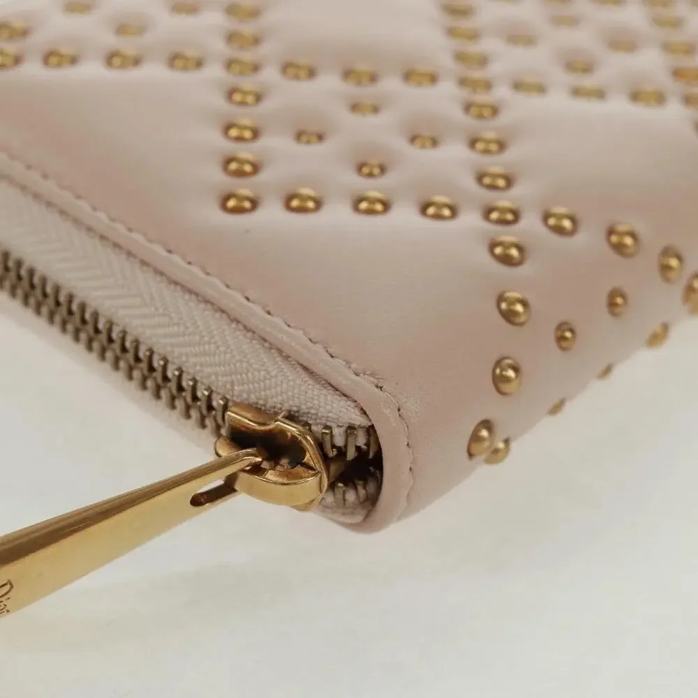 Dior Cannage Lambskin Studs Long Wallet Pink